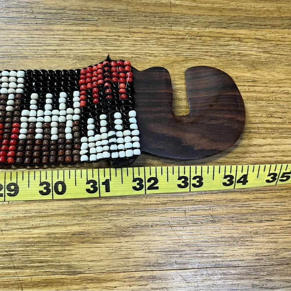 Boho Red Black Beaded Stretch Belt Wide Geometric Southwest Free People Festival